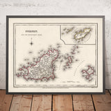 Old Map of Guernsey by Samuel Lewis, 1844: St. Peter Port, St. Sampson, Vale, Castel, Sark