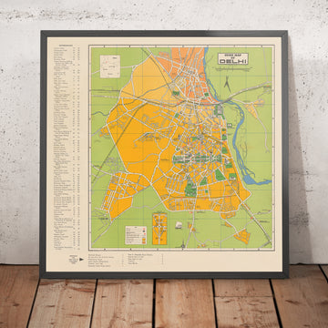 Mappa antica di Delhi, 1961: Forte Rosso, Qutab Minar, Porta dell&
