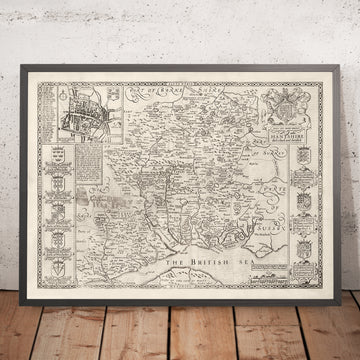 Old Map of Hampshire, 1611 by John Speed -  Winchester, Portsmouth, Southampton, Basingstoke