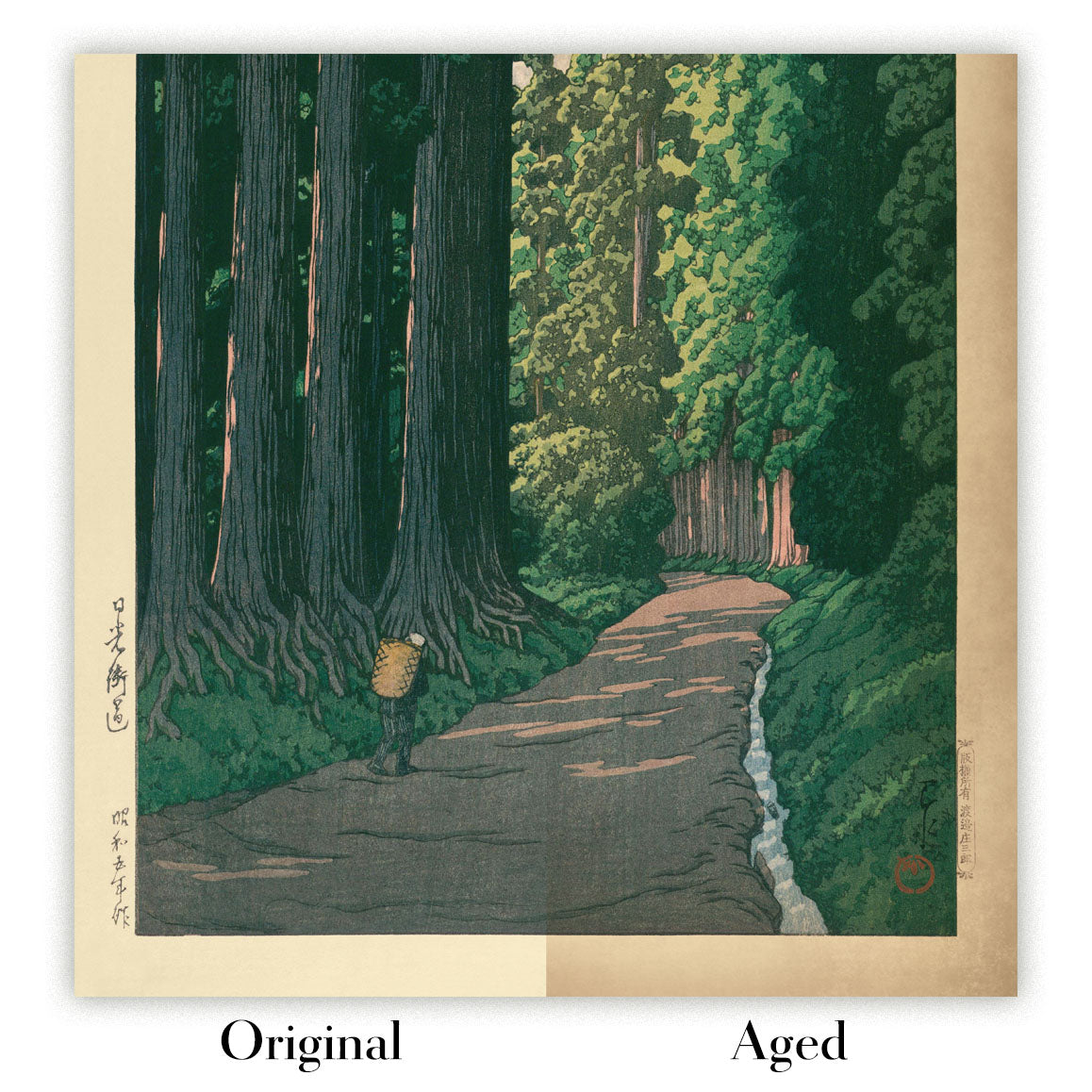 Image showing the difference between an Original art print and an Aged toned art print