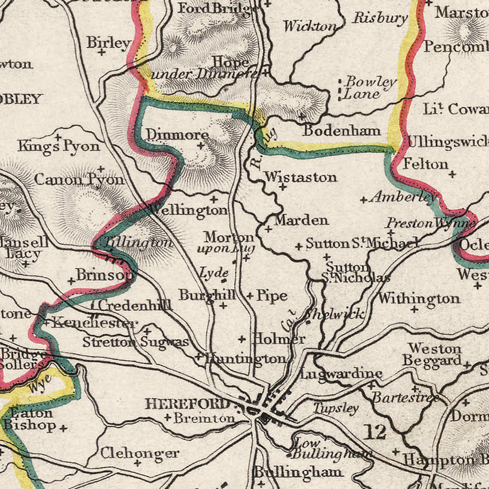 Old Map of Herefordshire by Samuel Lewis, 1844: Ledbury, Leominster, Ross-on-Wye, Bromyard, Hay-on-Wye