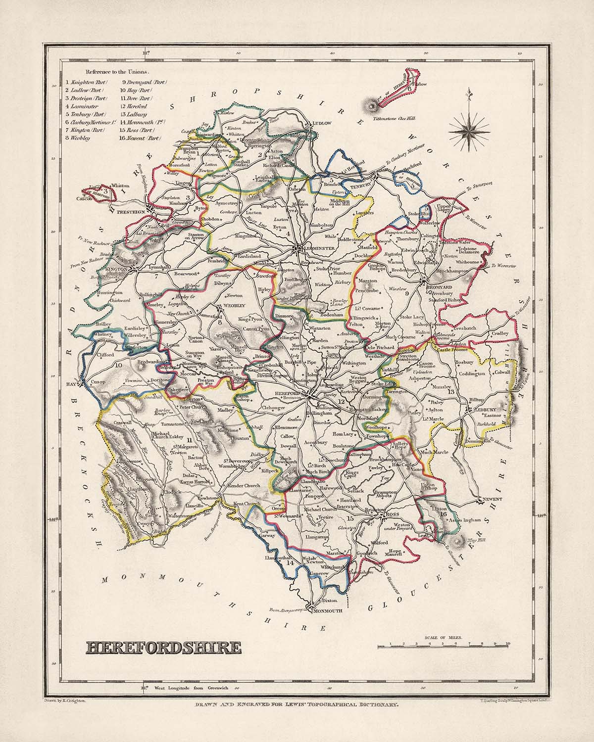 Old Map of Herefordshire by Samuel Lewis, 1844: Ledbury, Leominster, Ross-on-Wye, Bromyard, Hay-on-Wye