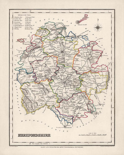 Old Map of Herefordshire by Samuel Lewis, 1844: Ledbury, Leominster, Ross-on-Wye, Bromyard, Hay-on-Wye