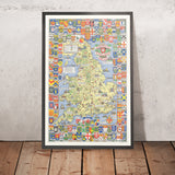 Vecchia mappa storica dell'Inghilterra e del Galles di Bullock, 1958: Battaglie, Eventi, Persone Famosi, Stemma delle Città 