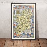 Vecchia mappa pittorica dell'Irlanda di Bullock, 1955: Battaglie storiche, nomi di famiglia, stemmi 