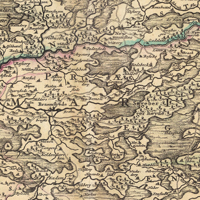 Ancienne carte du Holstein par Visscher, 1690 : Hambourg, Lübeck, Kiel, Rendsburg, Neumünster