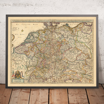 Mapa antiguo del Sacro Imperio Romano Germánico de Nicolaes Visscher II, 1690: París, Berlín, Bruselas, Amsterdam, Viena