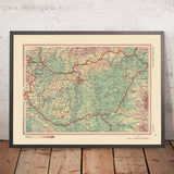 Ancienne carte de la Hongrie, 1967 : Budapest, Danube, lac Balaton, grande plaine hongroise, montagnes Mátra