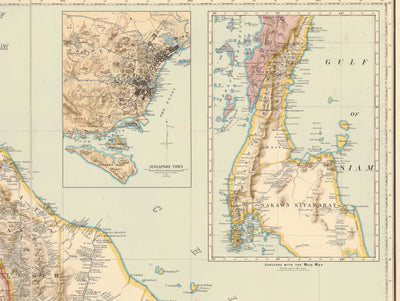 Antiguo mapa de la Península Malaya en 1898 por Cuylenburg & Stanford - Malasia, Tailandia, Singapur, Johor, Malaca