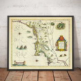 Mapa antiguo de Nueva Holanda y Nueva Inglaterra en 1640 por Willem Blaeu - Manhattan, Providence, Nueva York, Boston, Nueva Jersey