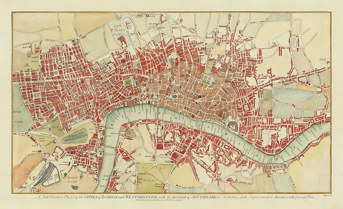 Carte ancienne rare de Londres par Hogg, 1784 - Westminster, Cité de Londres, Soho, Holborn, Covent Garden 