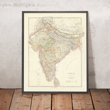 Antigua mapa de India, Pakistán y Bangladés por Arrowsmith, 1857: Ceilán, Tíbet, Nepal, Himalayas, llanuras del río Ganges 