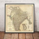 Mappa antica di India, Pakistan e Bangladesh di Cary, 1806: Hindoostan, Isola di Ceylon, Isole Andamane, Province di Kabul e Kandahar 