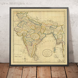 Mappa antica dell'India, Pakistan e Bangladesh di Carey, 1814: Hindoostan, Ceylon, Birmania, Isole Andamane, Golfo del Bengala 