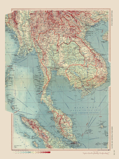 Alte Karte von Indonesien, Thailand und Malaya, 1967: Jakarta, Bangkok, Kuala Lumpur, Vietnamkrieg, detaillierte politische und physische Karte