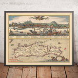 Mappa antica di Creta di Visscher, 1690: Chania, Heraklion, Agios Nikolaos, Rethimno, Monti Bianchi 