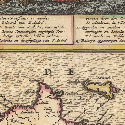 Ancienne carte de Crète par Visscher, 1690 : La Canée, Héraklion, Agios Nikolaos, Réthymnon, Montagnes Blanches