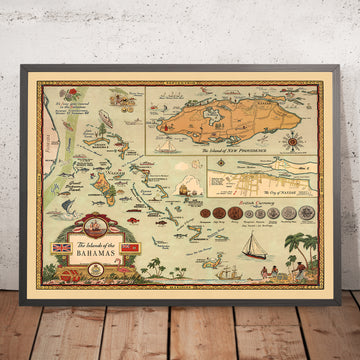 Mappa Antica delle Bahamas, 1951: Mappa Pittorica di Nassau, Nuova Provvidenza e Vita Bahamense 