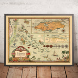 Ancienne carte des Bahamas, 1951 : carte picturale de Nassau, Nouvelle-Providence et de la vie bahamienne 