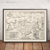 Old monochrome Carte of Isle of Wight, 1611 par John Speed ​​- Newport, Ride, Cowes, Sandown, Shanklin, Southampton