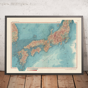 Mappa antica del Giappone, 1967: Mappa fisica e politica di Honshu, Shikoku e Kyushu 