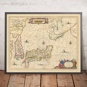 Old Map of Japan and Korea by Visscher, 1690: Tokyo, Osaka, Sapporo, Pyongyang, Mount Fuji
