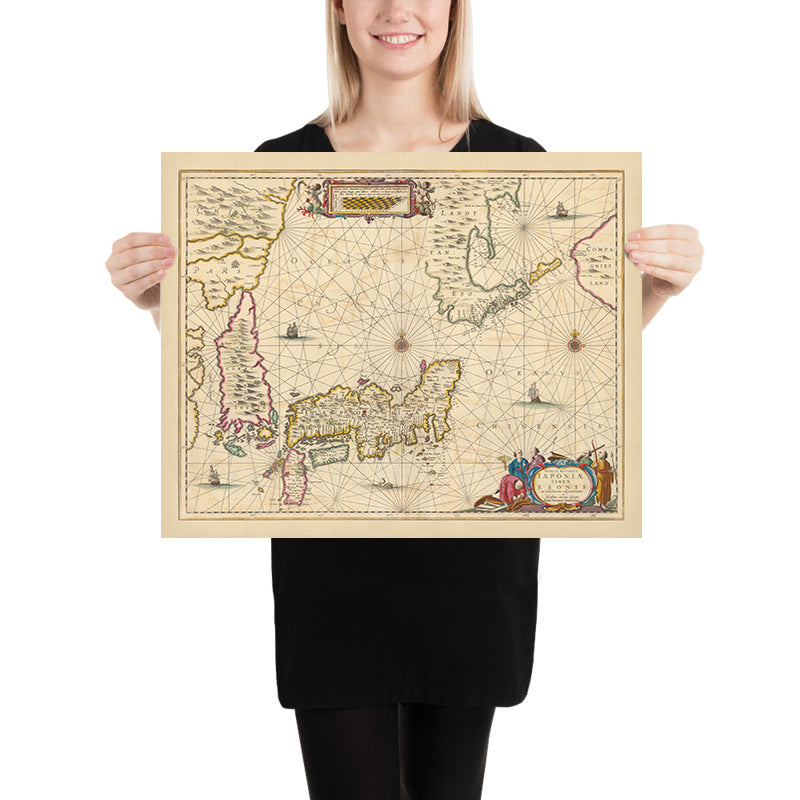 Antiguo mapa de Japón y Corea de Visscher, 1690: Tokio, Osaka, Sapporo, Pyongyang, Monte Fuji