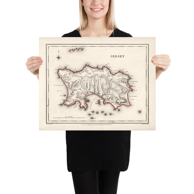 Old Map of Jersey by Samuel Lewis, 1844: St. Helier, St. Brelade, St. Clement, St. John, St. Lawrence