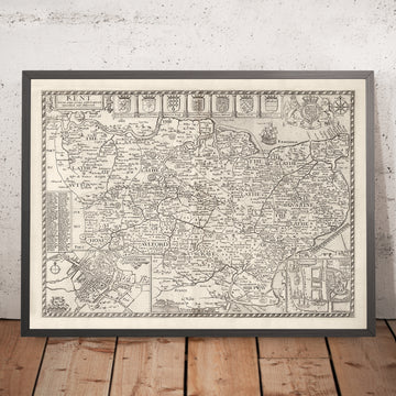 Alte Karte von Kent, 1611 von John Speed - Canterbury, Maidstone, Bromley, Tunbridge, Margate 