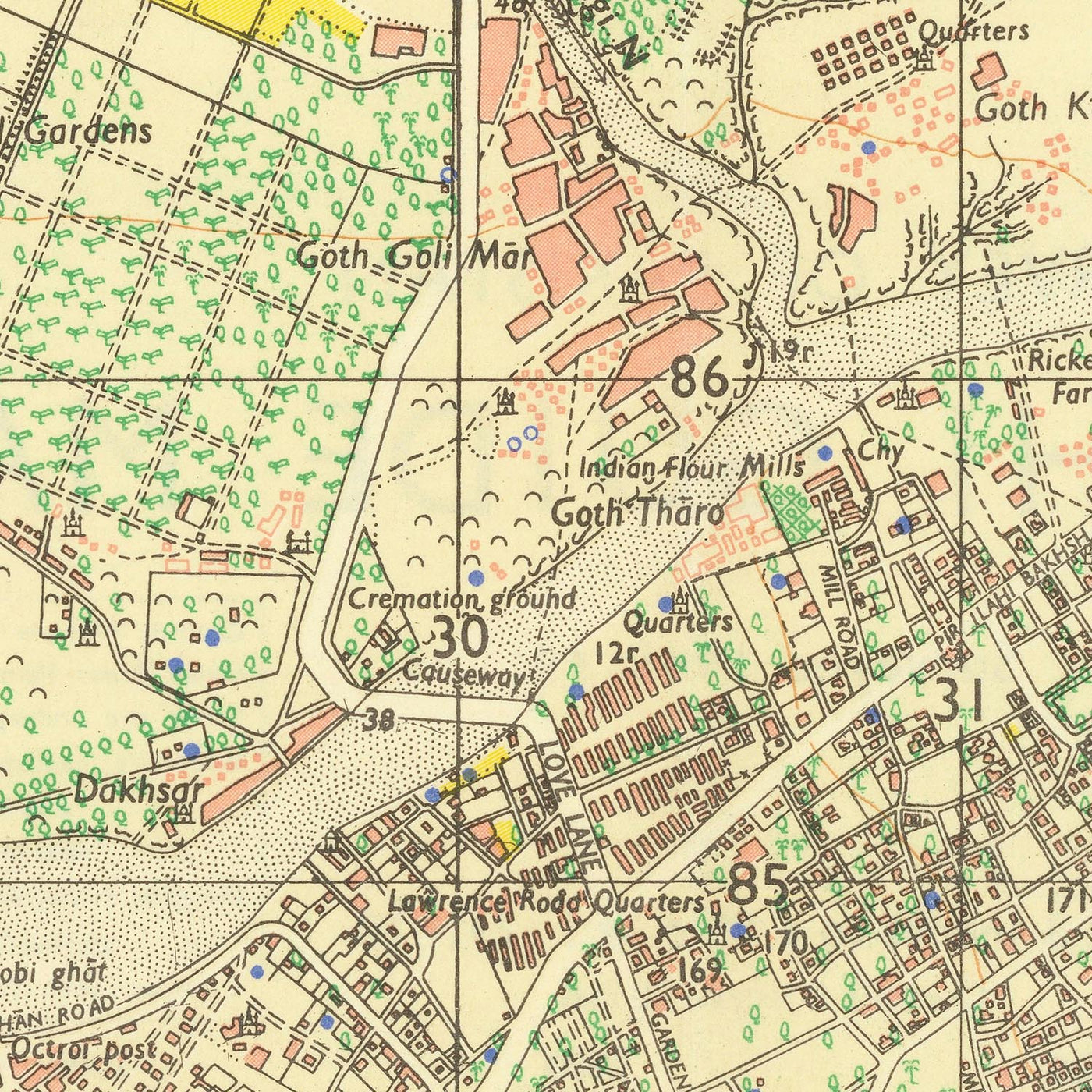 Old Guide Map of Karachi, 1929: Saddar, Clifton, Lyari, Karachi Harbor, Arabian Sea