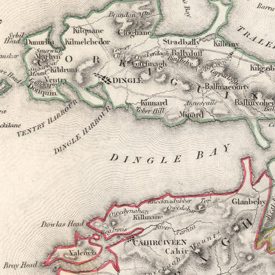 Old Map of County Kerry by Samuel Lewis, 1844: Tralee, Killarney, Dingle, Kenmare, and Listowel