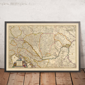 Ancienne carte du Royaume de Hongrie par Visscher, 1690 : Budapest, Vienne, Zagreb, Bucarest, Bratislava