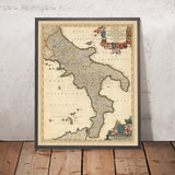 Alte Karte des Königreichs Neapel, Italien von Visscher, 1690: Neapel, Bari, Messina, Salerno, Nationalpark Gargano 