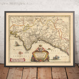 Alte Karte des Königreichs Valencia, Spanien von Visscher, 1690: Murcia, Valencia, Alicante, Dénia, Castellón de la Plana 