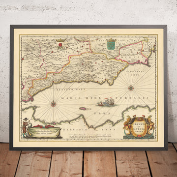 Alte Karte der Königreiche Granada & Murcia, Spanien von Visscher, 1690: Málaga, Gibraltar, Sevilla, Murcia, Tanger 