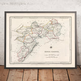 Mappa antica della contea di Offaly (King's) di Samuel Lewis, 1844: Tullamore, Birr, Banagher, Clara, Edenderry 