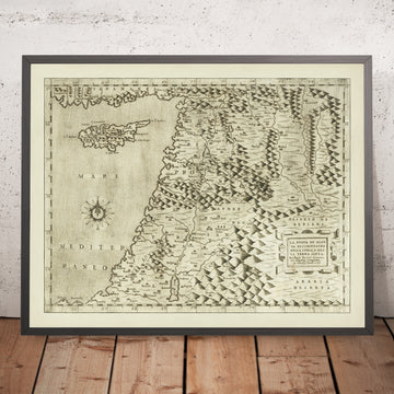 Antica mappa rara della Terra Santa di Forlani, 1566: Gerusalemme, Damasco, Aleppo, Mar Morto, Cipro 