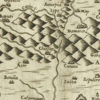 Mapa antiguo y raro de Tierra Santa de Forlani, 1566: Jerusalén, Damasco, Alepo, Mar Muerto, Chipre