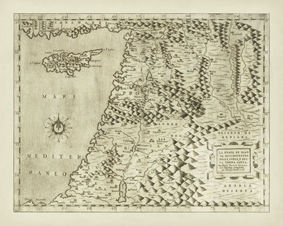 Mapa antiguo y raro de Tierra Santa de Forlani, 1566: Jerusalén, Damasco, Alepo, Mar Muerto, Chipre