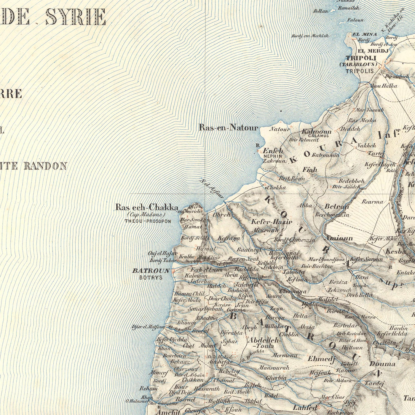 Ancienne carte du Liban par Dépôt De La Guerre, 1862 : Beyrouth, Tripoli, Sidon, Tyr, Byblos