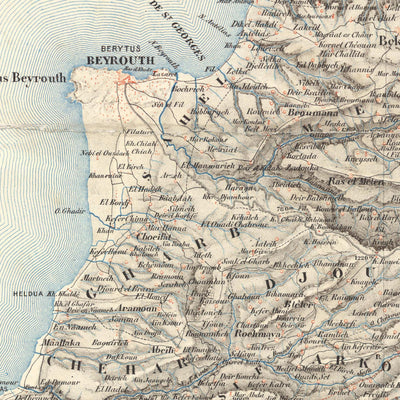 Ancienne carte du Liban par Dépôt De La Guerre, 1862 : Beyrouth, Tripoli, Sidon, Tyr, Byblos