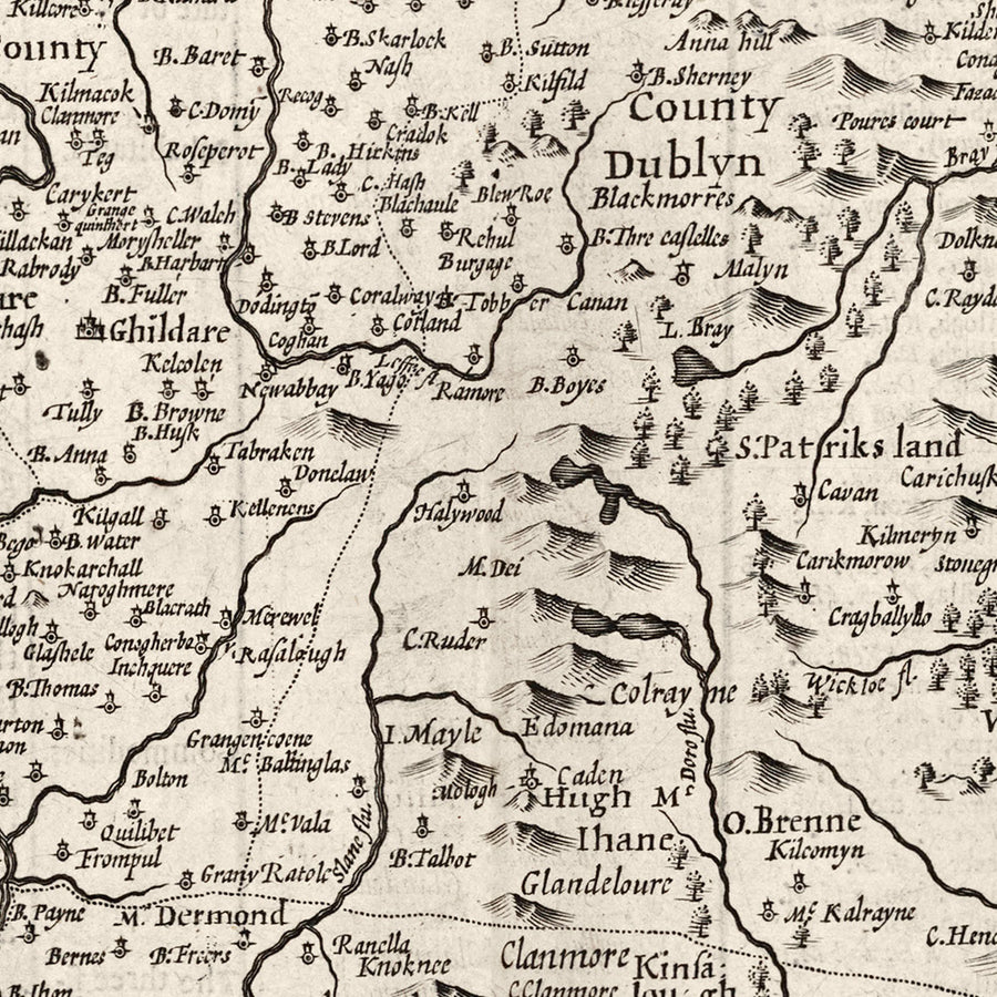 Old Map of Leinster, Ireland in 1611 by John Speed - County Dublin, Kilkenny, Meath, Drogheda