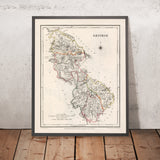 Ancienne carte du comté de Leitrim par Samuel Lewis, 1844 : Carrick-on-Shannon, Manorhamilton, Drumshanbo, Dromahair, Lough Allen
