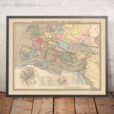 Mappa antica delle Crociate in Europa e in Medio Oriente, 1838: Itinerari, Antiochia, Gerusalemme, Costantinopoli, Terra Santa 