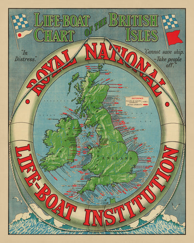 Alte thematische Karte der Rettungsbootstationen, 1935: Britische Inseln, RNLI-Operationen
