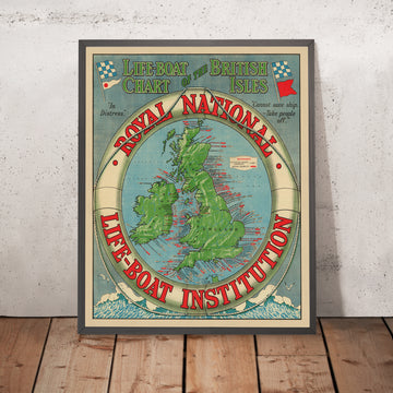 Antigua mapa de las estaciones de salvamento de las Islas Británicas, 1935: Carta histórica de la RNLI 