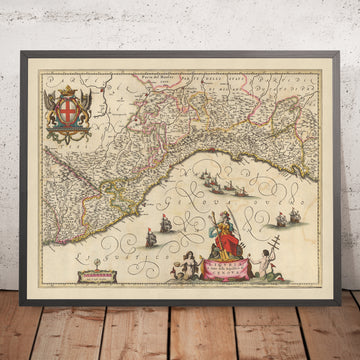 Alte Karte von Ligurien & Republik Genua von Visscher, 1690: La Spezia, Nizza, Turin, Sanremo, Naturpark Maritime Alpen 