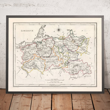 Mapa antiguo del condado de Limerick por Samuel Lewis, 1844: Adare, Askeaton, Bruree, Croom, Kilmallock
