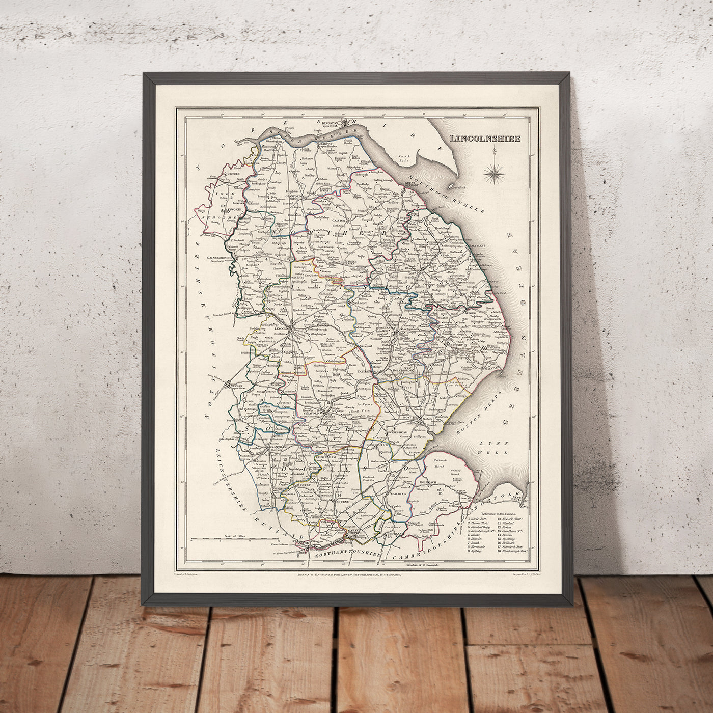 Old Map of Lincolnshire by Samuel Lewis, 1844: Boston, Grimsby, Spalding, Stamford, Louth