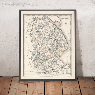 Old Map of Lincolnshire by Samuel Lewis, 1844: Boston, Grimsby, Spalding, Stamford, Louth